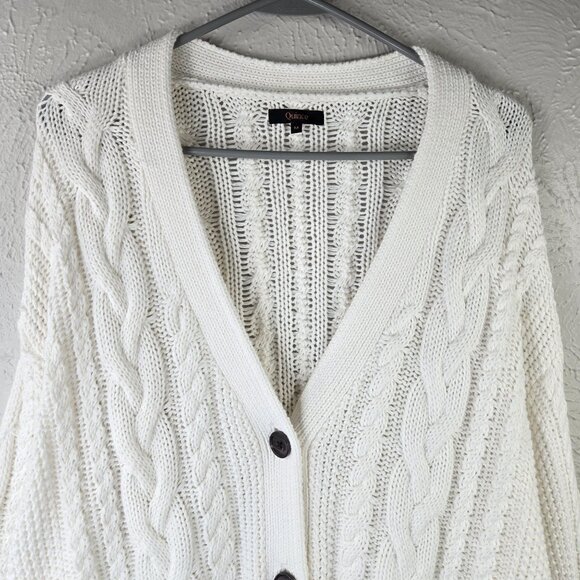 Quince Cardigan Sweater M White Organic Cotton Chunky Cable Knit Button Front - Picture 4 of 12